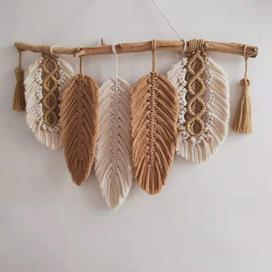 Hand-woven Colorful Leaf Fringed Tapestry