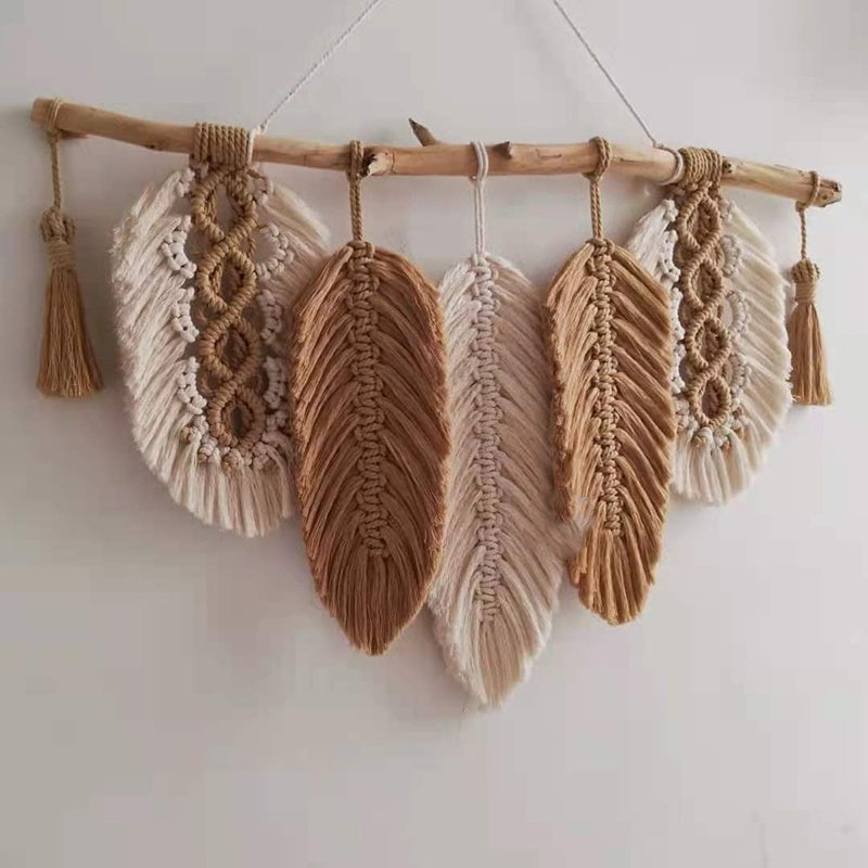 Hand-woven Colorful Leaf Fringed Tapestry