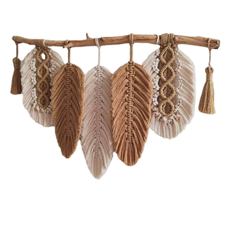 Hand-woven Colorful Leaf Fringed Tapestry